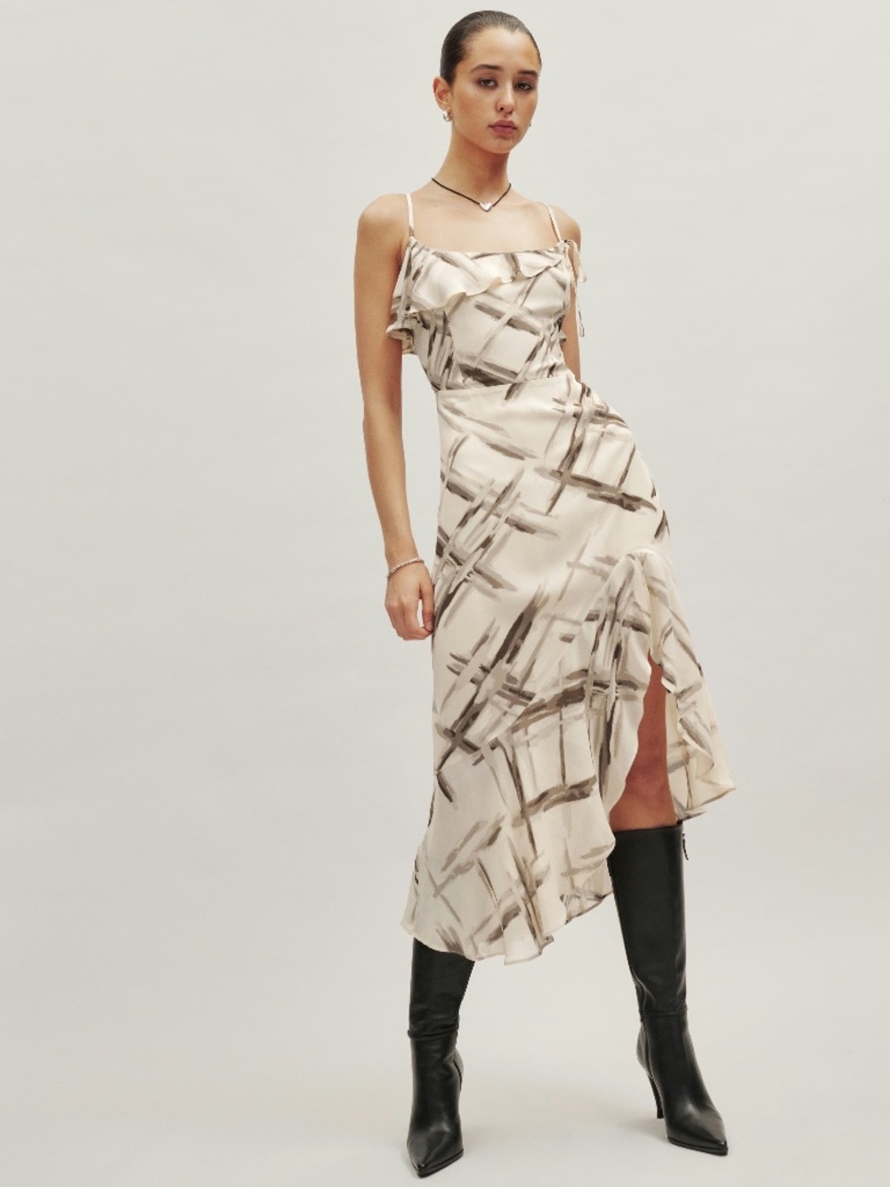 Reformation Liana Dress Hex Print Silk Midi Dress As Seen on Emily Ratajkowski